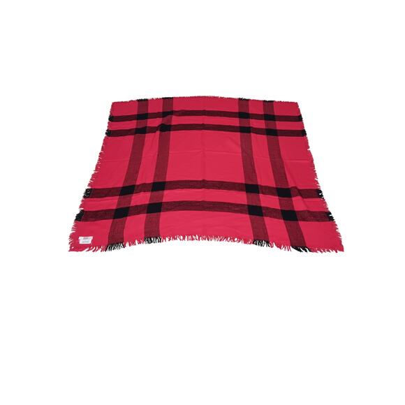 Vintage French-Made Plaid Scarf 47x46 Wool Blend for Bamberger’s Red Black - Picture 2 of 10